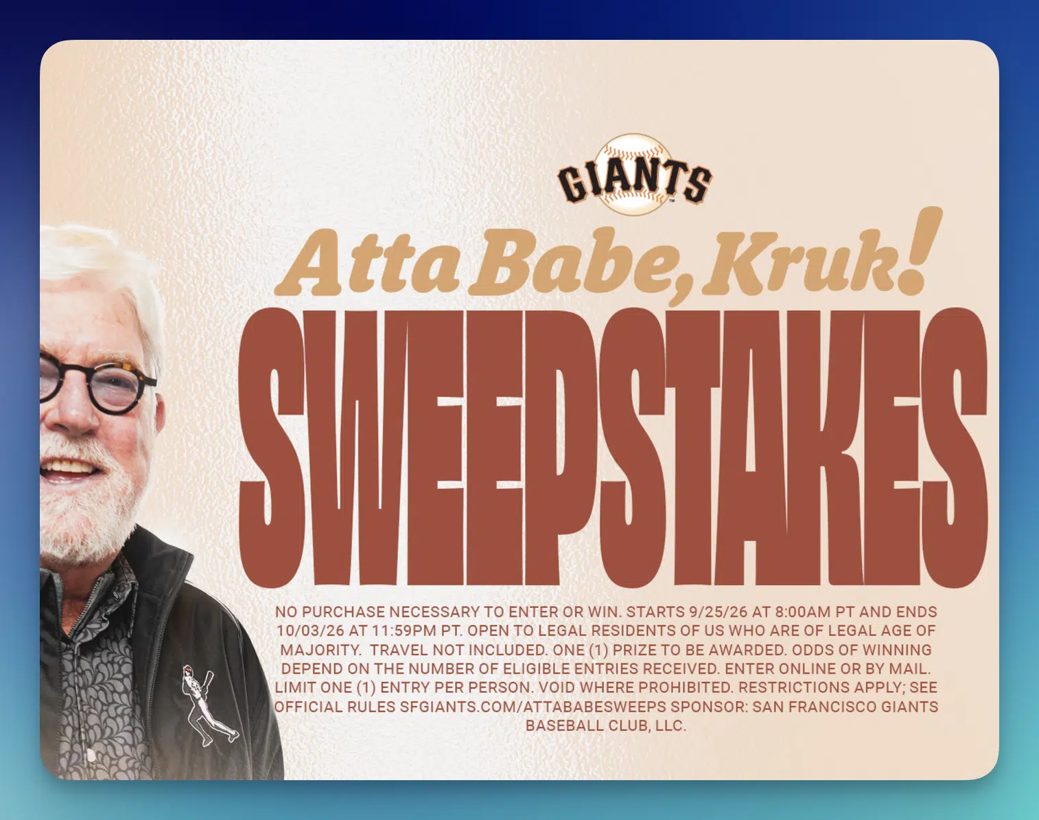 San Francisco Giants Autographed Mike Krukow Jersey Sweepstakes