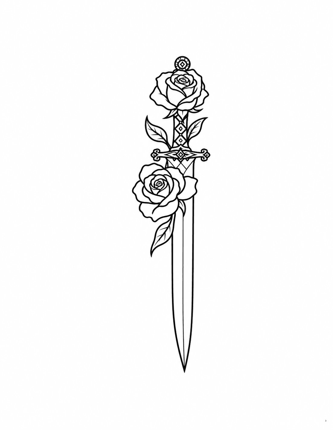 Free Gothic Rose and Dagger Coloring Page (AI-Assisted)